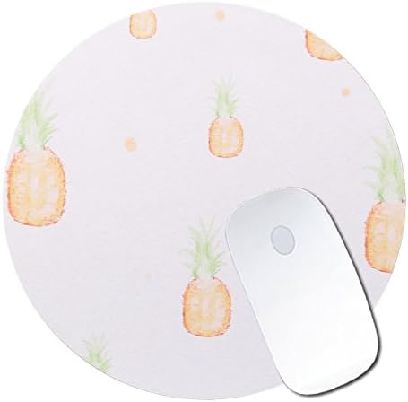 Mouse Pad, VUV Funny Cute Yellow White Design Mouse Pad Round Mat Non-Slip PU Base Gaming Mouse Pad for Home, Office & Travel Computer, Laptop & Mac - Pineapple Pattern
