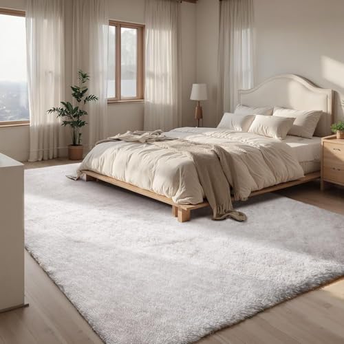 GGEROU Large Shag Area Rugs,Tie-Dyed Plush Fuzzy Rugs for Living Room, Anti Slip Fluffy Bedroom Rug,Large Area Rug Shag Shaggy Carpet for Bedroom,Nursery,Kids Room,Home Decor (White, 200 * 300cm)