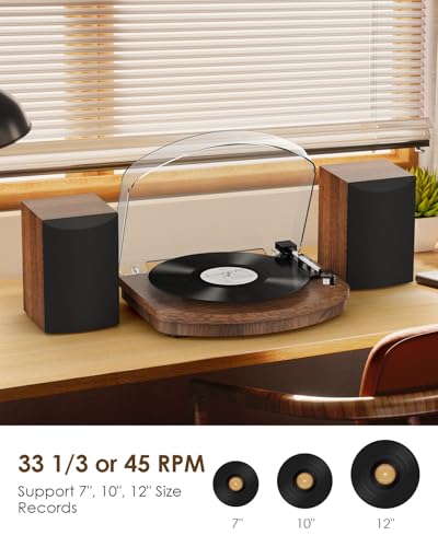 Vinyl Turntable with Two Stereo Speakers, Wireless Belt Drive Turntable 3 Speeds AT-3600L Cartridge Vintage RCA Output