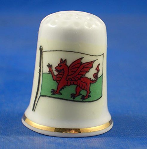 Porcelain China Collectable Thimble -- Flag of Wales with Free Gift Box