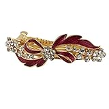 Rhinestone Detail Red Bowknot Metal Hair Clip Barrette Gold Tone