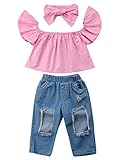 ViWorld Toddler Baby Girls Short Set Kid Off Shoulder Tops Denim Pants Jeans 3PCS Outfits Set (Pink, 80(1-2Years))