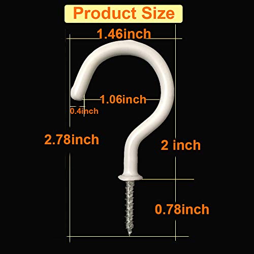 Ceiling Hooks for Hanging,10 Pack 2 inch Vinyl Coated Screw in Heavy Duty Hooks,Cup Plant Holders for Outdoor Indoor,White