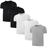 5-Pack Kids/Boys/Youth Mesh Athletic Quick Dry Shirts Youth Activewear Moisture Wicking Short Sleeve T-Shirts(Age 4-15Years)