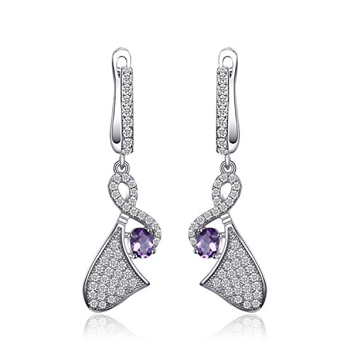 JewelryPalace Irregular 0.3ct Oval Cut Genuine Amethyst Dangle Earrings 925 Sterling Silver