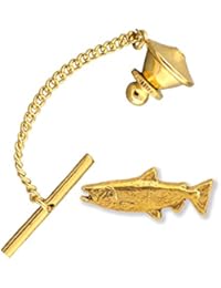 Creative Pewter Designs King Chinook Salmon Ocean Fish Large 22k Gold Plated Tie Tack, Tie Pin, Jewelry, FG040TT