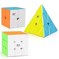 D-FantiX Qiyi Stickerless Speed Cube Set, Qidi S 2x2 Warrior W 3x3 Qiming Pyramid Magic Cube Puzzle Toys