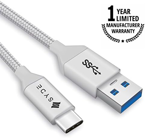 USB Type C Cable, SYDE (5FT) USB 3.0 to USB C Cable Durable Charger Nylon Braided Cord for Samsung Galaxy Note 8 S8 plus, Google Pixel 2 XL, Moto Z Z2, LG V30 G5 G6 V20 Nintendo Switch More(Silver)