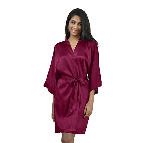 AWEI Satin Robe Plus Size Short Kimono Robe Women Bathrobe Sleepwear for  Birdesmaid Gifts, Burgundy XL