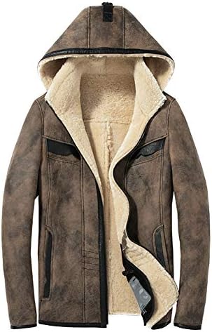 メンズ シープスキン ムートンジャケット ショートファーコート フード付きレザージャケット メンズウィンターコート