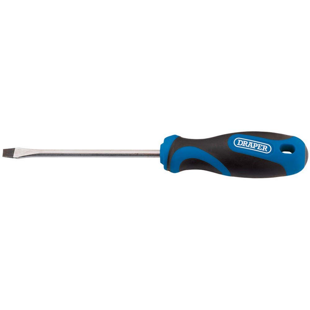 Draper 48922 Plain Slot Screwdriver with Soft Grip Handle, 5.0mm x 100mm , Blue