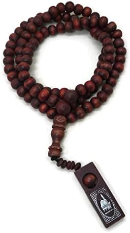 Muslim Wooden Tasbih 99 Beads Mekah Madinah Picture Tag Islam Prayer Zikr Beads 8 mm. (Brown)