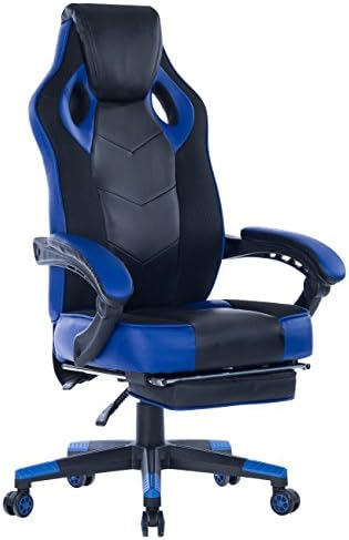 Killbee Ergonomic Swivel Executive Office Gaming Chair Height Adjustable, with Footrest, High-Back Upholstered PU Leather Desk Chair (Blue)