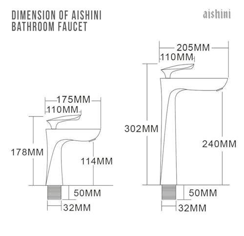 Aishini Bathroom Sink Faucet, Heavy Duty Energy-Efficient Tap, Single-Lever Cold & Hot Water Bathroom mixer, Stylish Contemporary Bathroom Faucet, Basin or Deck Mount Bathroom Fixtures | Chrome