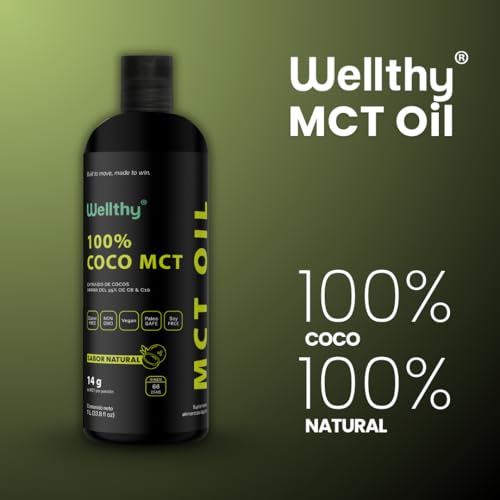 Wellthy MCT Oil 1L Aceite 100% Coco Natural. 66 Porciones, C8+C10 Alta Pureza, Keto y Paleo Safe, Sugar Free, Vegan, NON GMO, Gluten Free, Libre de Soya, Libre de Palma, Origen Filipino.