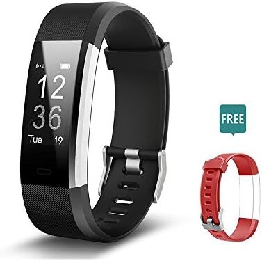 Fitness Tracker, Activity Tracker Fitness Watch with Heart Rate Monitor ,Step Counter, GPS Tracker, Waterproof Smart Bracelet Pedometer Wristband with Replacement Band for iOS & Android (Black+Red)