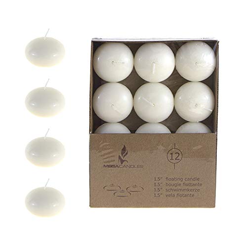 Mega Candles 12 pcs Unscented Ivory Floating Disc Candle, Hand Poured Paraffin Wax Candles 1.5 Inch Diameter, Home Décor, Wedding Receptions, Baby Showers, Birthdays, Celebrations & Party Favors