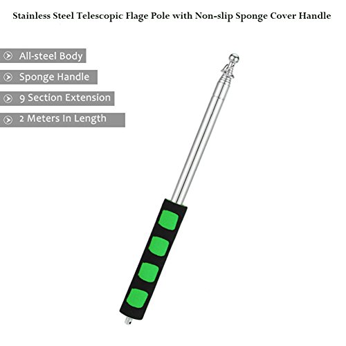 AKOAK Portable Collapsable Pole 79" Stainless Steel Telescoping Flagpole Banner Tour Guide Teachers Flag Sign with Non-slip Sponge Cover Grip HandleBlack+Green