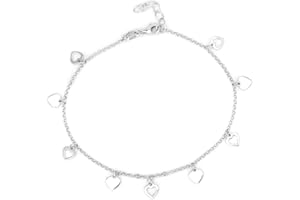 Vanbelle Sterling Silver Jewelry - Rhodium Plated 925 Stamp - Dangling Open and Close Heart Charm Anklet - Foot Jewelry Stylish Beautifully Designed - 9" Long + 1" Extender