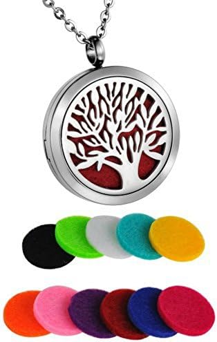 Juva Tree Essential Oil Diffuser Necklace - Premium Stainless Steel Locket with 24" Chain and 10 Pads
