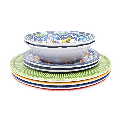 Prepara Multicolor Decorative 12 Piece Melamine Dinnerware, Unique Dish