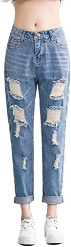 Season Show Juniors Denim Jeans Blue Destroyed Flare Boyfriend Jeans S Blue