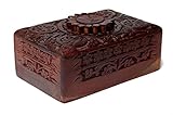 FindSomethingDifferent Rustic Handcarved Wooden Tarot Box Sun