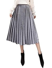 Omoone Falbala de terciopelo de cintura alta elástica plisado largo para dama