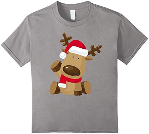 Kids Cute Christmas Waving Reindeer Emoji Cartoon T-Shirt 8 Slate