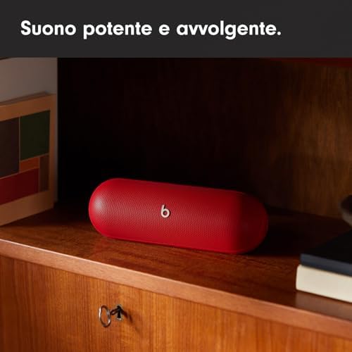 Pill - Altoparlante Bluetooth wireless e Caricatore portatile tramite USB-C - Fino a 24 ore di autonomia della batteria, resistente all'acqua IP67, compatibile con Apple e Android - Rosso deciso