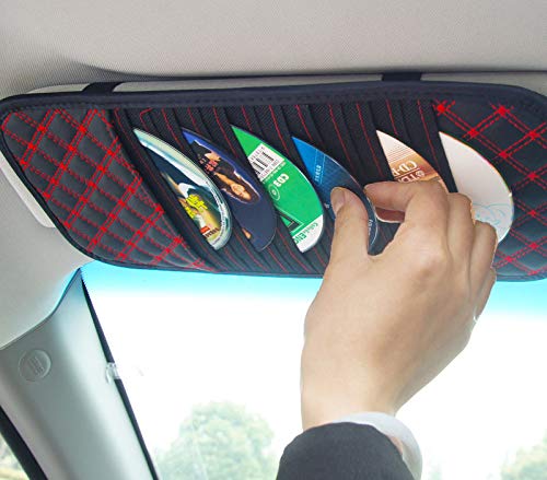 LOZOME Car Sun Visor CD Holder Vehicle Organizer,PU Leather, Auto Interior Accessories 13 Pocket CD, DVDs Storage Case, Registration, Document and Ticket Personal Belonging Storage Pouch Organizer