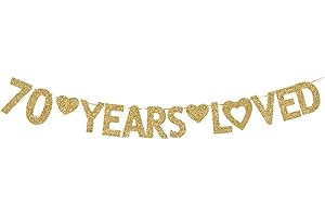 GRACE.Z 70 Years Loved Banner, Happy 70th Birthday Party Decorations Gold Gliter Paper Signs