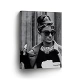 Audrey Hepburn Wall Art CANVAS PRINT Famous Style Breakfast at Tiffany's Movie Black and White Iconic Decoration Framed Home Decor Stretched and Ready to Hang -%100 Handmade in the USA - 12x8
