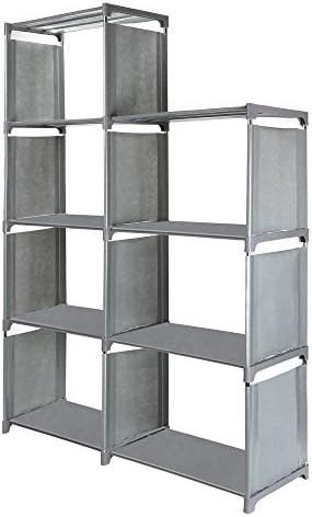 Jollyoner 4-tier Storage Cube Closet Organizer Shelf, DIY 9-cube Bookcase Cabinet without Doors for Bedroom, Living Room and Office (Gray, 7-cube)