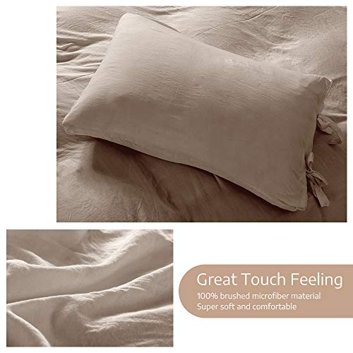 Duvet Cover Queen, 100% Washed Cotton, Linen Like Soft Breathable Durable Bedding Duvet Cover Set, 3-Pieces, Ultra Soft and Easy Care, Simple Style Home Bedding Set 2019 New（3-Piece, Queen, Khaki） - Thumbnail 3