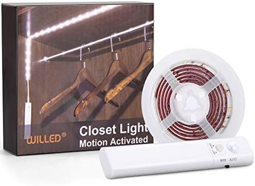 WILLED AAA Batteries Operated 3.3ft LED Stirp Light, with Motion Sensor and Manual Switch, Stick on Anywhere for Closet, Cabinet, Stair, Bathroom, Bedroom
