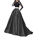 Lisong Women Floor Length High Waisted Taffeta Party Skirt