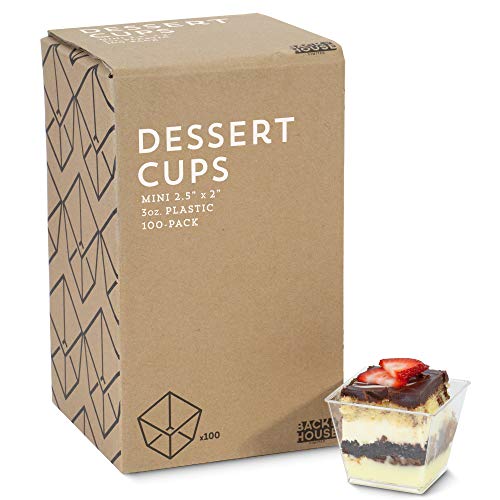 3oz. Mini Dessert Cups, 100-pack - Clear Plastic Square Cups - Small Disposable Shooters for Tasting Parfait, Fruit, Cake, Ice Cream, Sauces, Jelly Shots & Appetizers, Parties, Catering & Restaurants