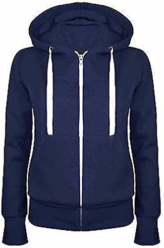 Turbomsun Women Sweatshirt Hooded Hoodie Zip Up Zipper Top Jacket Sweater Hoody Coat Ladies Plain Basic Girl Sport Outwear