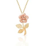 Real 14k Rose and Yellow Gold Flower Rose Pendant Necklace for women and girls.