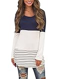 FARYSAYS Women's Casual Long Shirt Stripe Cowl Neck Long Sleeve Tops (X-Large, Blue)
