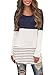 FARYSAYS Women's Casual Long Shirt Stripe Cowl Neck Long Sleeve Tops (X-Large, Blue)