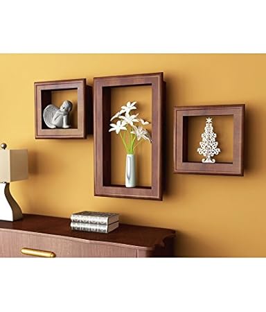 Home Store Pack Of 3 Brown Wooden Wall Shelf Of Wall Decor Amazon