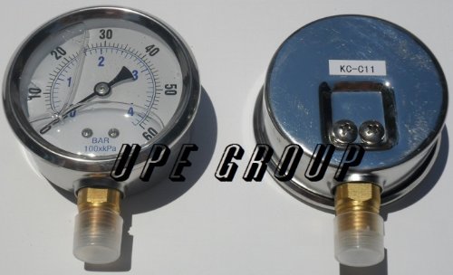 NEW STAINLESS STEEL LIQUID FILLED PRESSURE GAUGE WOG WATER OIL GAS 0 to 60 PSI LOWER MOUNT 0-60 PSI 1/4" NPT 2.5" FACE DIAL FOR COMPRESSOR HYDRAULIC AIR TANK