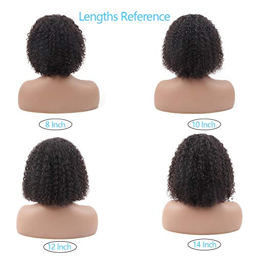 BLY Human Hair Wigs Afro Curly Short Bob Wig with Bangs Non Lace Front