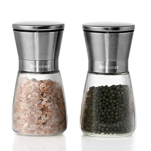Salt and Pepper Grinder Set,Brinonac Glass Shakers and Adjustable Ceramic Rotor in 2 Stainless Steel Mills Great for Tasty and Healthy Food - Thumbnail 6
