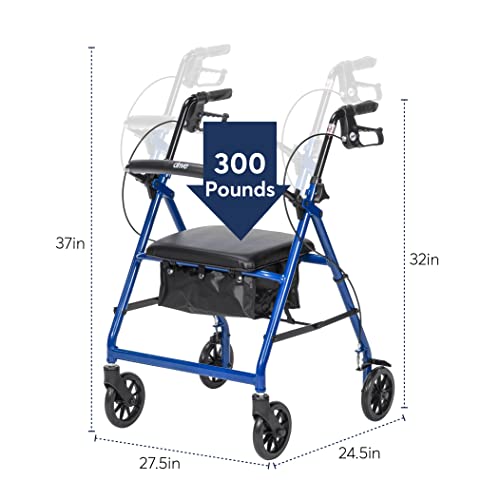 Drive Medical Aluminum Rollator Walker Fold Up and Removable Back