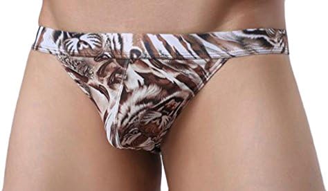 Smallwin Men's Tiger Print Underwear Sexy Thong Hipster G-Strings Briefs 1 L