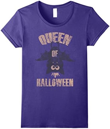 Womens Queen Of Halloween Funny Bat Distressed T-Shirt Large Purple