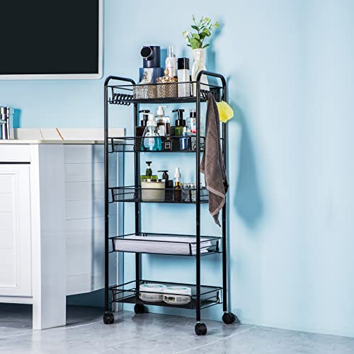 LENTIA 5Tier Metal Mesh Utility Rolling Cart,Craft Cart Organizer with